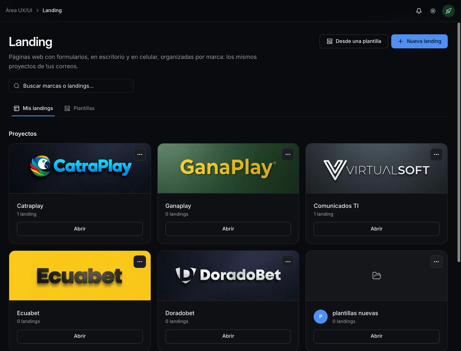 Proyectos por marca en MailBuilder