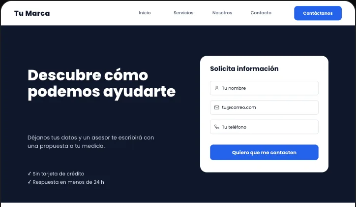 Plantilla de landing: Captación de clientes